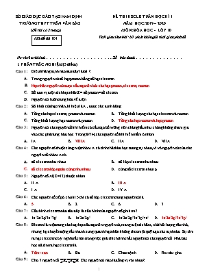 Đề thi khảo sát chất lượng 8 tuần học kỳ I môn Hóa học Lớp 10 - Mã đề 101 - Năm học 2019-2020 - Trường THPT Trần Văn Bảo (Có đáp án)